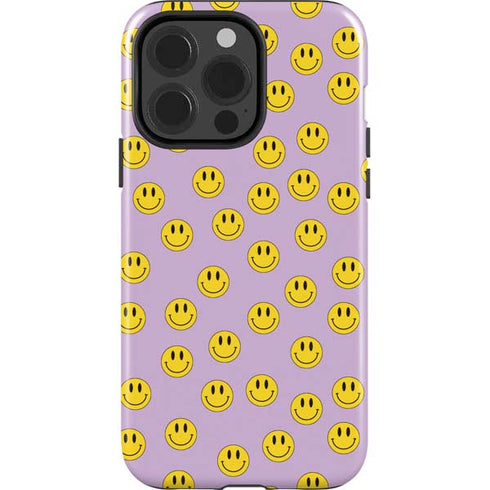 Purple Happy Face Pattern iPhone 15 Pro Impact Case